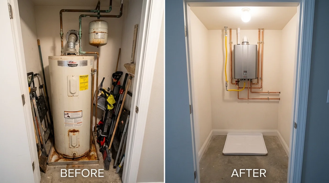 Tank water heater versus wall-mounted tankless unit comparison for Georgetown, PA homeowners