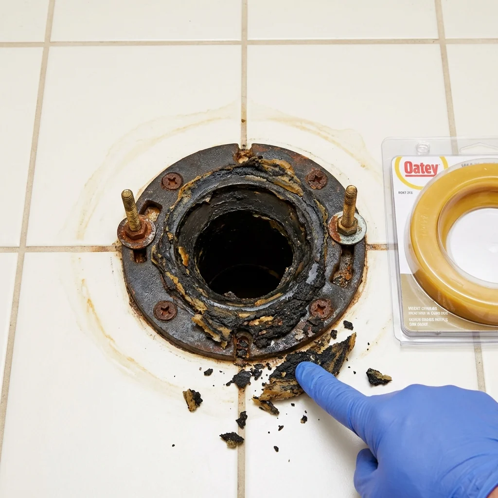 Failed wax ring showing water seepage at the base of a toilet in a Georgetown, PA home