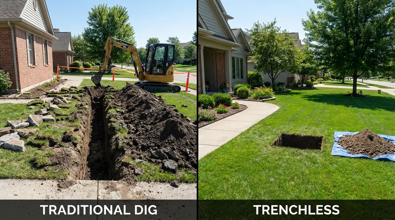 Trenchless sewer repair with minimal yard damage versus traditional excavation in Georgetown, PA